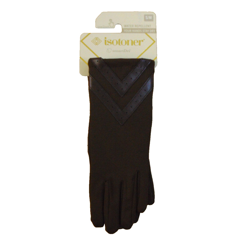 Isotoner Womens smartDRI Chevron Spandex Touchscreen Gloves Brown S/M NWT